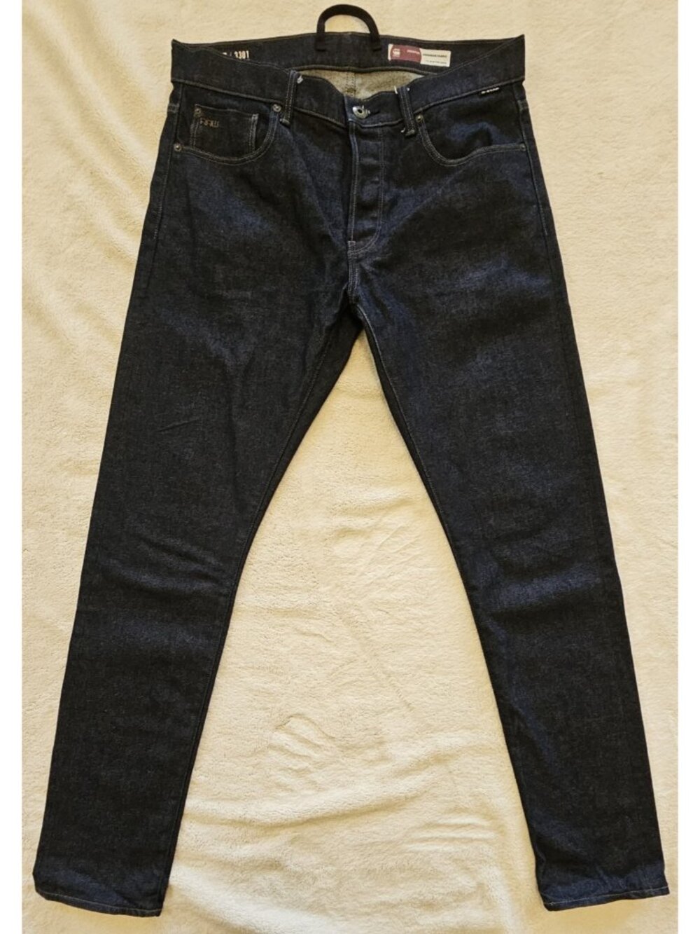 G Star Raw 3301 Slim Selvedge Jeans 34/34 Japanese Fabric Stretch Blue Denim